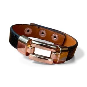 Black and Gold Leather Bracelet